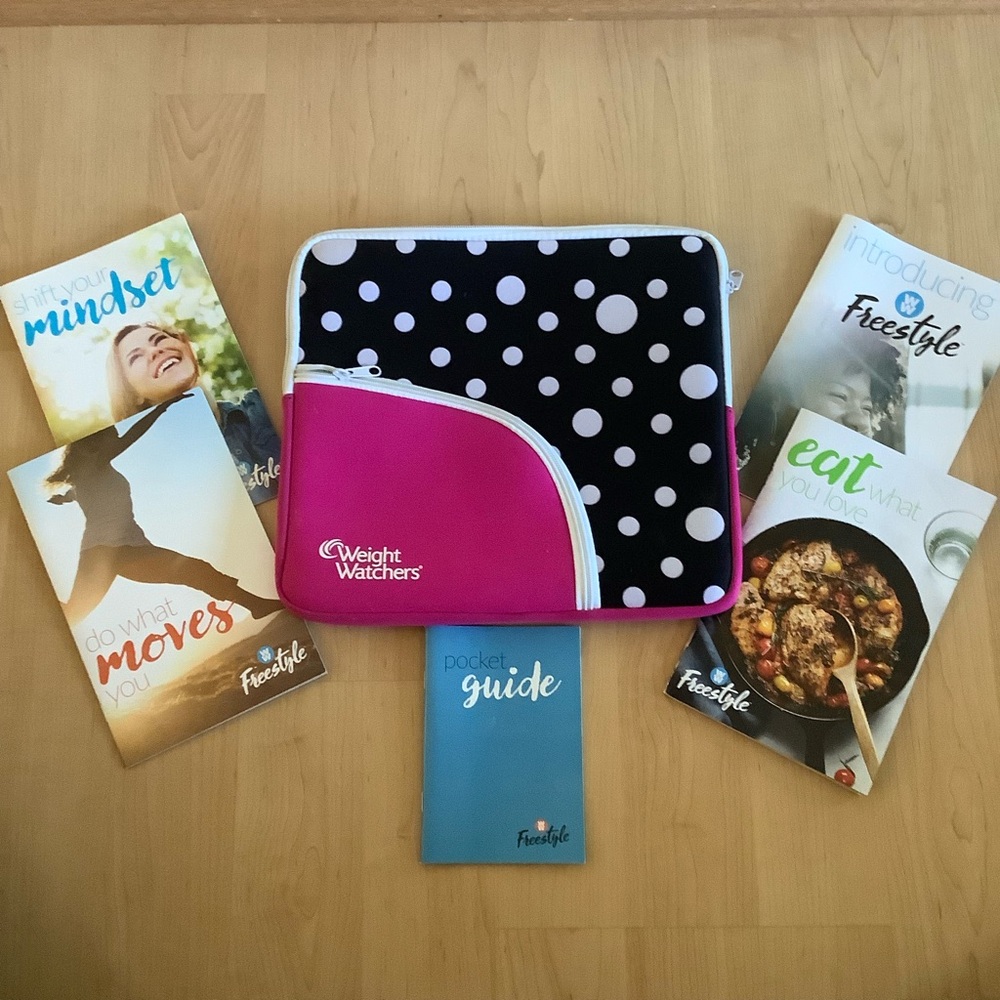 Weight Watchers Pink Black Polka Dot Neoprene Zipper Case w/ 5 Guides Handbooks